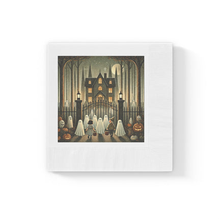 Ghostly Welcome – A Halloween Night White Coined Napkins