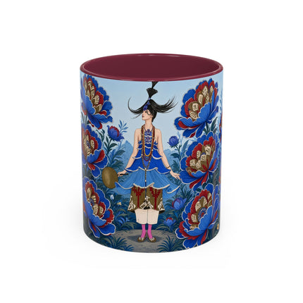 💙🌺 The Sapphire Blossom Garden Dancer Colorful Mug – Art Deco Fashion Fantasy