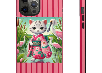 Geisha Kitten Strolls Among the Spoonbills Phone Cases