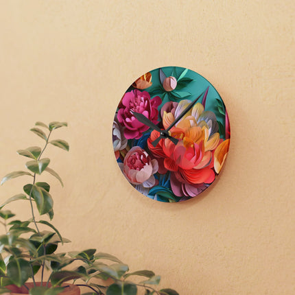Peonies in Full Bloom Acrylic Wall Clock, Round and Square
