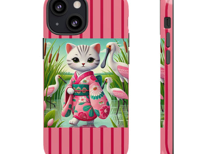 Geisha Kitten Strolls Among the Spoonbills Phone Cases