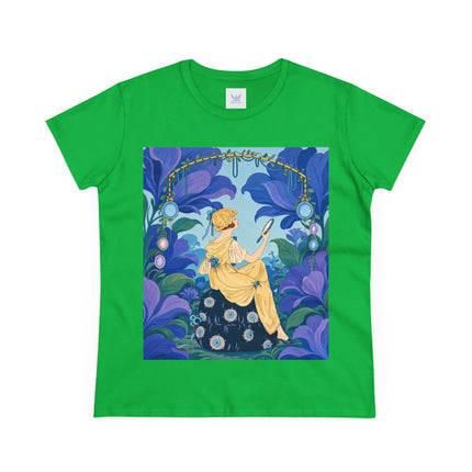 🪞🌺 The Enchanted Garden Mirror Cotton Tee – Art Deco Fashion Whimsy