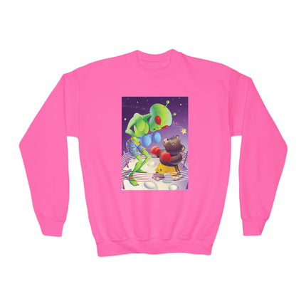 Cosmic Clash Youth Crewneck Sweatshirt – Alien vs Bear Space Showdown