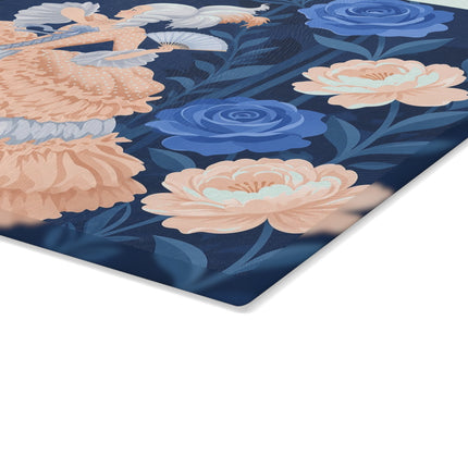 🌙🌹 The Lady Of The Moonlit Blue Rose Garden Glass Cutting Board – Art Deco Floral Elegance