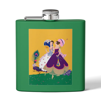 Peacock Ladies in the Garden Flask – Playful Elegance & Art Deco Charm