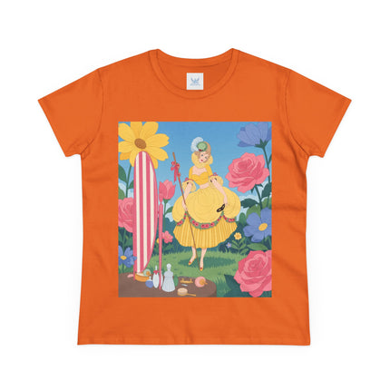 🌸🪞 The Lady Of The Flower Garden Mirror Cotton Tee – Art Deco Floral Fantasy