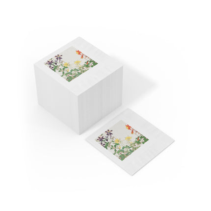Aquilegia Flowers by Tanigami Kônan White Coined Napkins