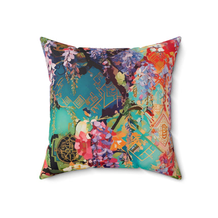Golden Wisteria Symphony Spun Polyester Square Pillow