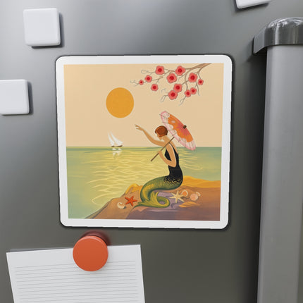 🧜‍♀️☂️ The Mermaid With The Parasol Die-Cut Magnets – Art Deco Seaside Fantasy