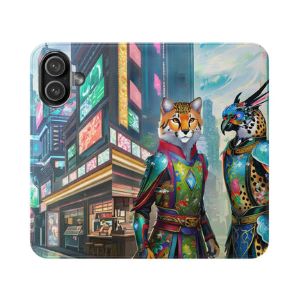 🐆🦜 Cybernetic Duets Flip Case – Neon Elegance & Digital Harmony