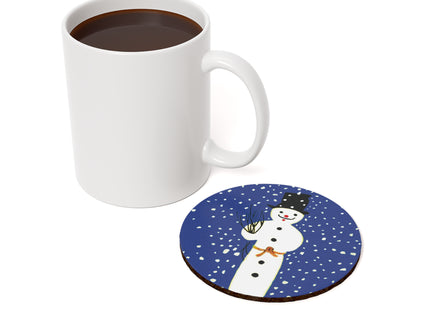 Snowman in Falling Snow Cork Back Coaster