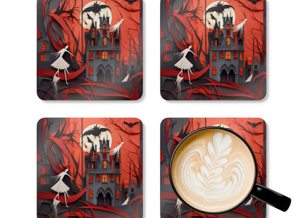 Halloween Night Scene Corkwood Coaster Set