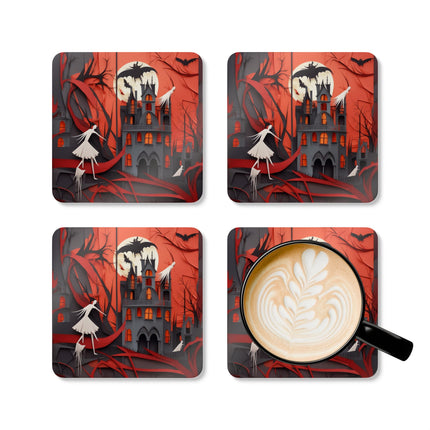 Halloween Night Scene Corkwood Coaster Set