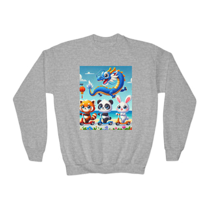 Seaside Scooter Friends Youth Crewneck Sweatshirt – Coastal Fun, Friendship & Playful Adventure