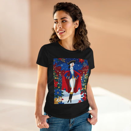 🎄🎭 The Christmas Masquerade Lady Cotton Tee – Art Deco Holiday Glamour