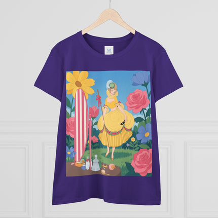 🌸🪞 The Lady Of The Flower Garden Mirror Cotton Tee – Art Deco Floral Fantasy