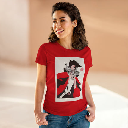 Crimson Masquerade Women's Midweight Cotton Tee – Dramatic Elegance & Art Deco Mystery