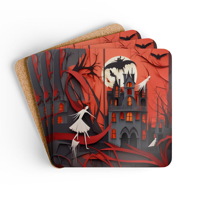 Halloween Night Scene Corkwood Coaster Set