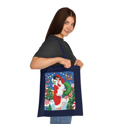 🍬🎄 The Lady Of The Peppermint Christmas Garden Cotton Tote Bag – Art Deco Holiday Fantasy