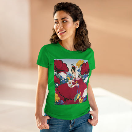 ❤️🌺 The Scarlet Garden Storybook Cotton Tee – Art Deco Floral Elegance