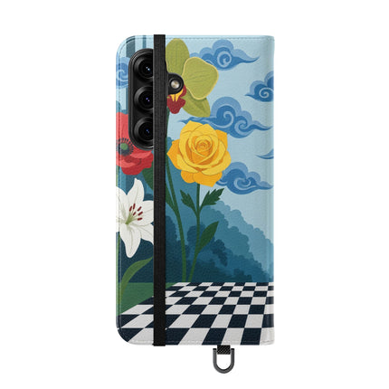 🌺♟️ The Ladies Of The Checkerboard Garden Flip Case – Art Deco Floral Fantasy