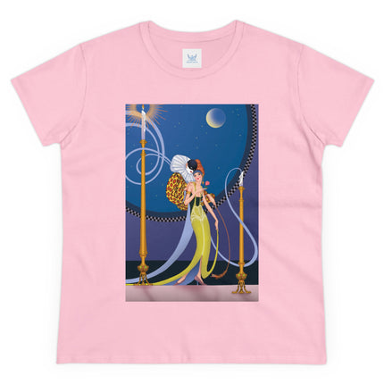 Smoke and Secrets: A Glamorous Encounter in Prohibition Era Women's Midweight Cotton Tee