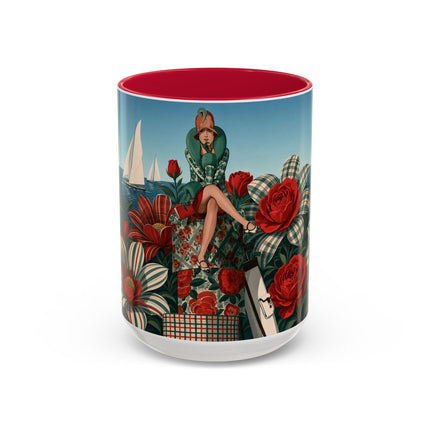 ⛵🌹 The Seaside Rose Traveler Colorful Mug – Art Deco Floral Elegance