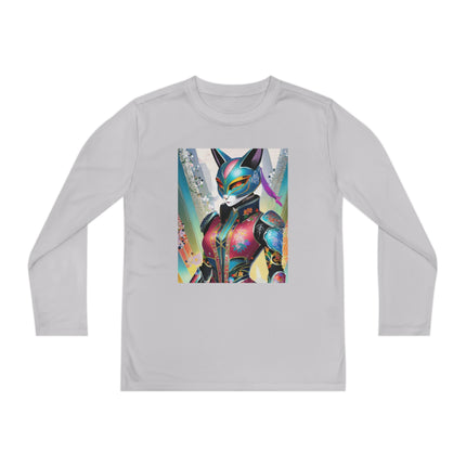 Cyberpunk Chic Youth Long Sleeve Competitor Tee – Holographic Style & Futuristic Adventure