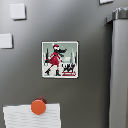 Red Sled & Curious Cats Die-Cut Magnets (5 Sizes)