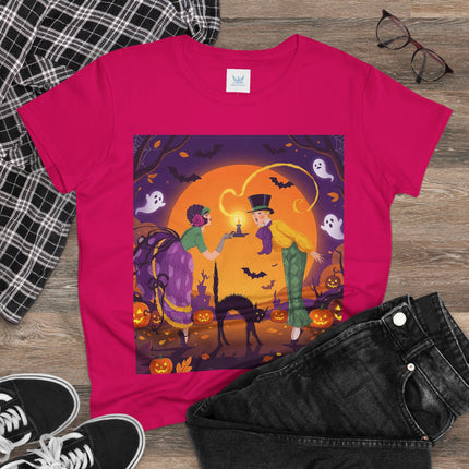 🎃🕯️ The Midnight Halloween Greeting Cotton Tee – Vintage Halloween Charm