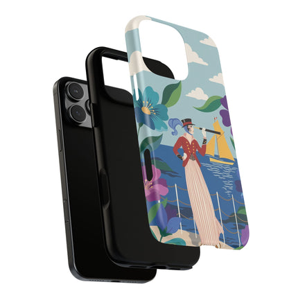 🌊🔭 The Lady Of The Seaside Lookout Phone Case – Art Deco Nautical Adventure