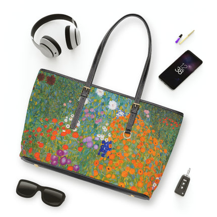 Cottage Garden by Gustav Klimt PU Leather Shoulder Bag