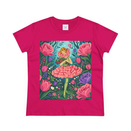 🌹🩰 The Rose Garden Dancer Cotton Tee – Art Deco Floral Whimsy