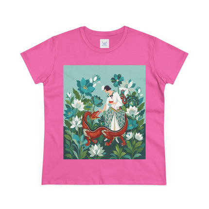🐉🌿 The Dragon Keeper Cotton Tee – Art Deco Floral Fantasy