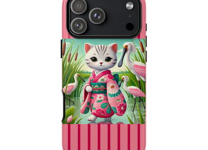 Geisha Kitten Strolls Among the Spoonbills Phone Cases