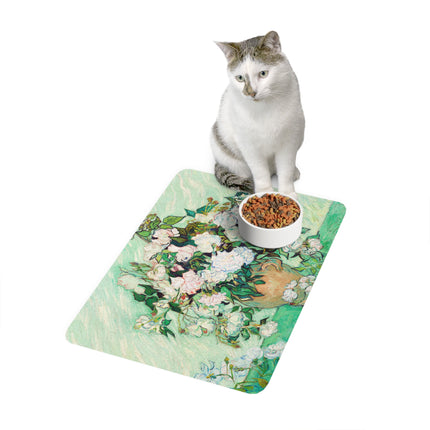 Vincent Van Gogh Roses Pet Food Mat – Pink & White Bouquet