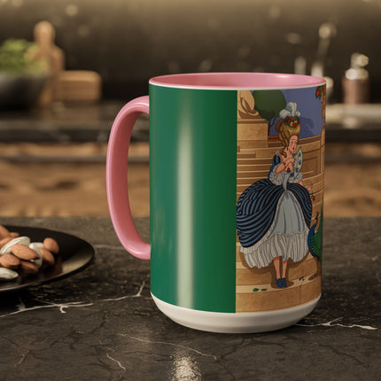 The Peacock's Admiration Colorful Mug (11oz, 15oz) – Rococo Elegance, Peacock Beauty & Garden Charm