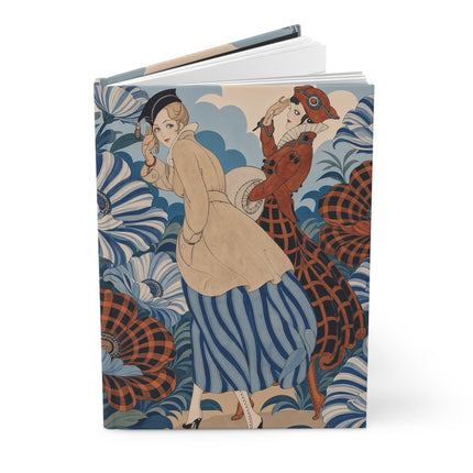 💙🧡 The Blue Blossom Garden Promenade Hardcover Journal – Art Deco Fashion Whimsy