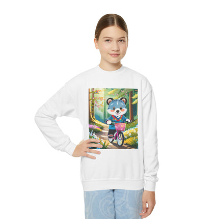 Furry Cyclist Youth Crewneck Sweatshirt – Playful Adventure on Two Wheels