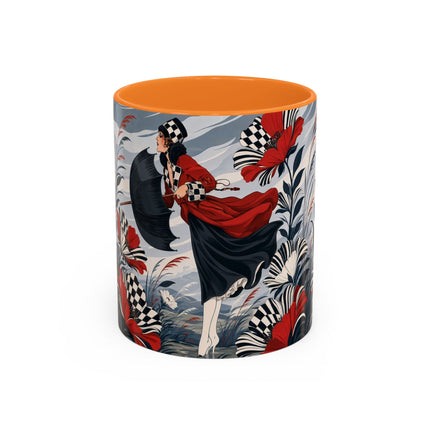 ☔🌹 The Scarlet Checkerboard Rainstorm Colorful Mug – Art Deco Floral Elegance