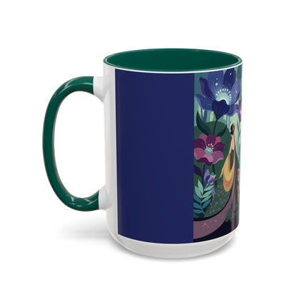 The Lady Of The Moonlit Fountain Colorful Mugs – Art Deco Botanical Serenity