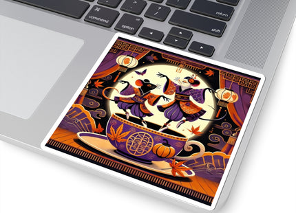 Theatrical Halloween Kabuki Mice on Teacup Kiss-Cut Stickers (4 Sizes)