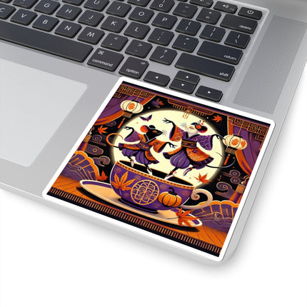 Theatrical Halloween Kabuki Mice on Teacup Kiss-Cut Stickers (4 Sizes)