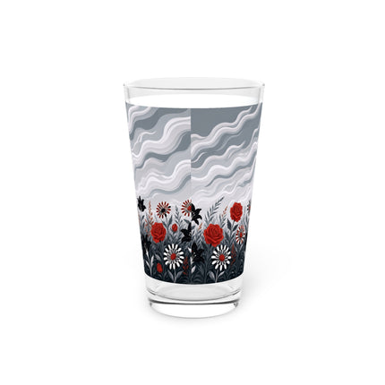 🌧️🌺 The Stormy Flower Walk Pint Glass – Art Deco Floral Fashion