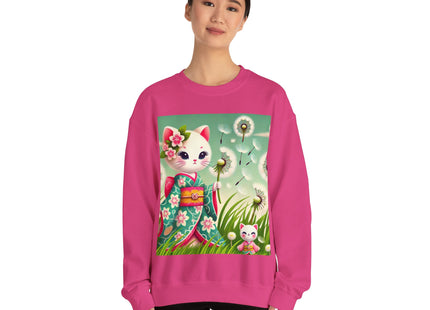 Geisha Kitten and the Dandelion Wish Heavy Blend™ Crewneck Sweatshirt
