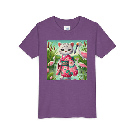 Geisha Kitten Strolls Among the Spoonbills Youth Short Sleeve Tee