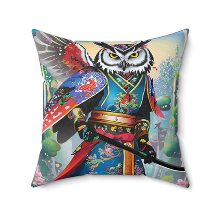 Cyberpunk Samurai Owl Spun Polyester Square Pillow