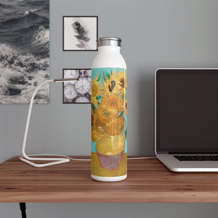 Vase with Twelve Sunflowers by Vincent Van Gogh Slim Water Bottle