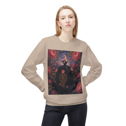 🌹🖤 The Lady Of The Midnight Rose Garden Midweight Crewneck Sweatshirt – Art Deco Floral Elegance