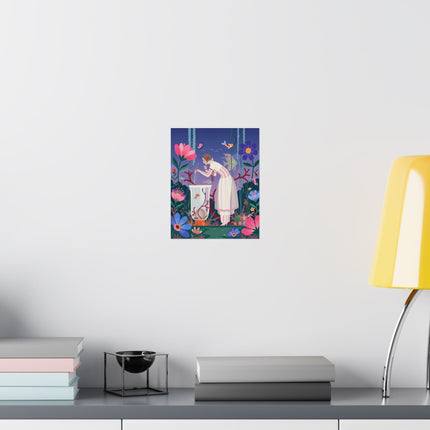🐠🌸 The Lady Of The Enchanted Aquarium Matte Vertical Poster – Art Deco Underwater Whimsy